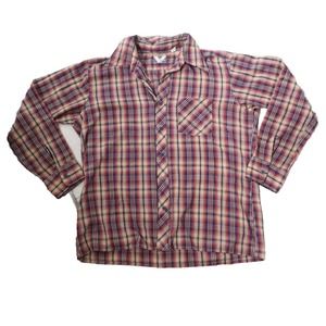 VTG Golden Vee Mens Button Up Shirt Long Sleeve Tan Red Plaid Rockabilly Sz L/XL